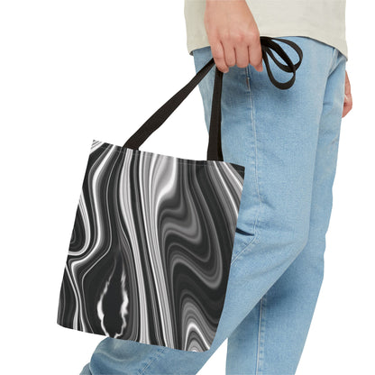 Radiating Elegance V2 Chic Black and White Swirl Tote Bag - Stylish Reusable Shopping Bag