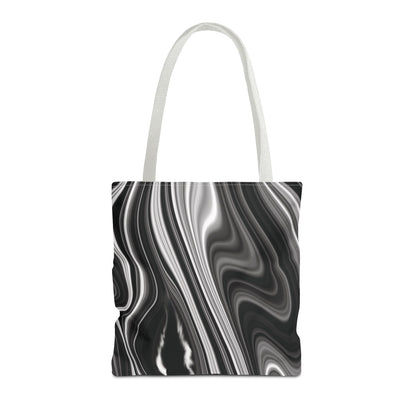 Radiating Elegance V2 Chic Black and White Swirl Tote Bag - Stylish Reusable Shopping Bag