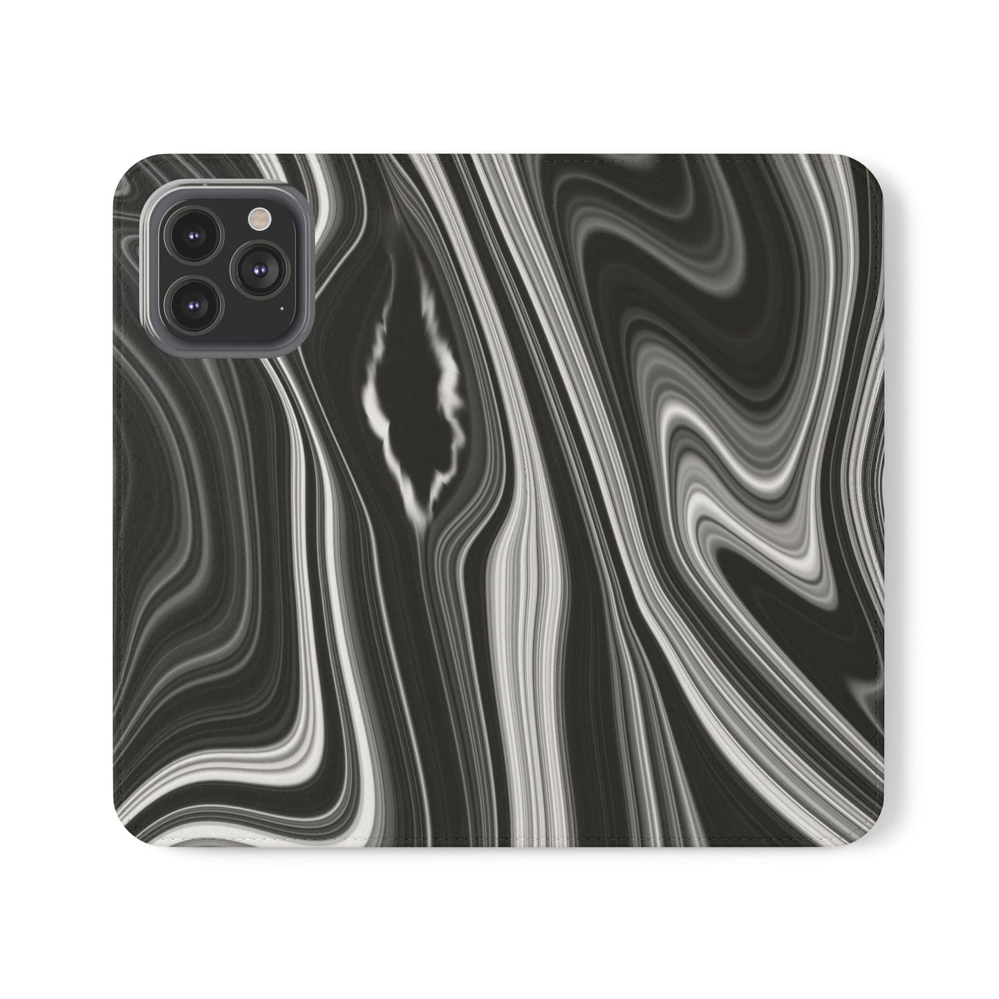 Radiating Elegance V2 Elegant Black Marble Phone Flip Case - Stylish & Functional Cover for Smartphones