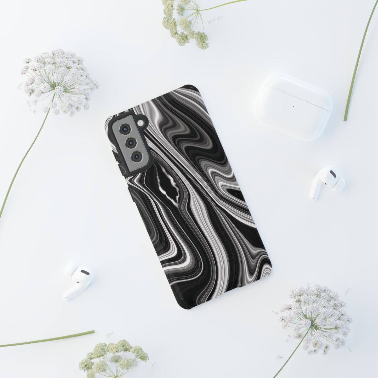 Radiating Elegance V2 Stylish Marble Phone Case - Tough and Sleek Black & White Design