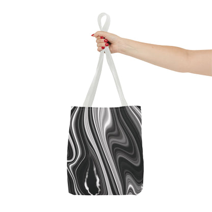 Radiating Elegance V2 Chic Black and White Swirl Tote Bag - Stylish Reusable Shopping Bag