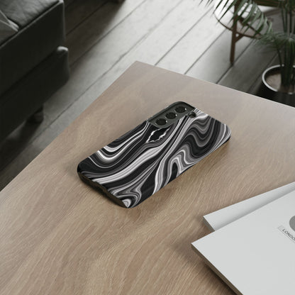 Radiating Elegance V2 Stylish Marble Phone Case - Tough and Sleek Black & White Design