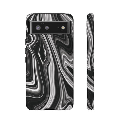 Radiating Elegance V2 Stylish Marble Phone Case - Tough and Sleek Black & White Design