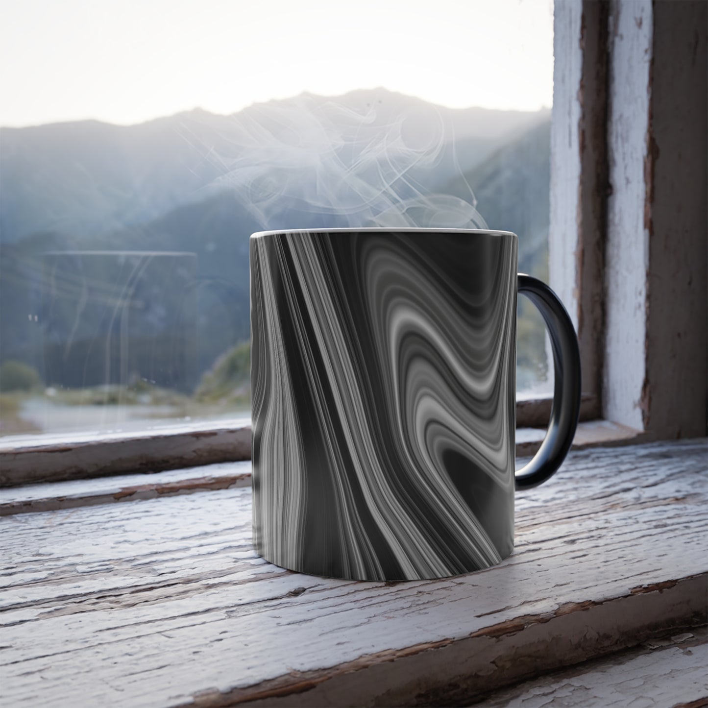 Radiating Elegance V2 Stylish Color Morphing Mug – Unique Black and White Design for Home or Office