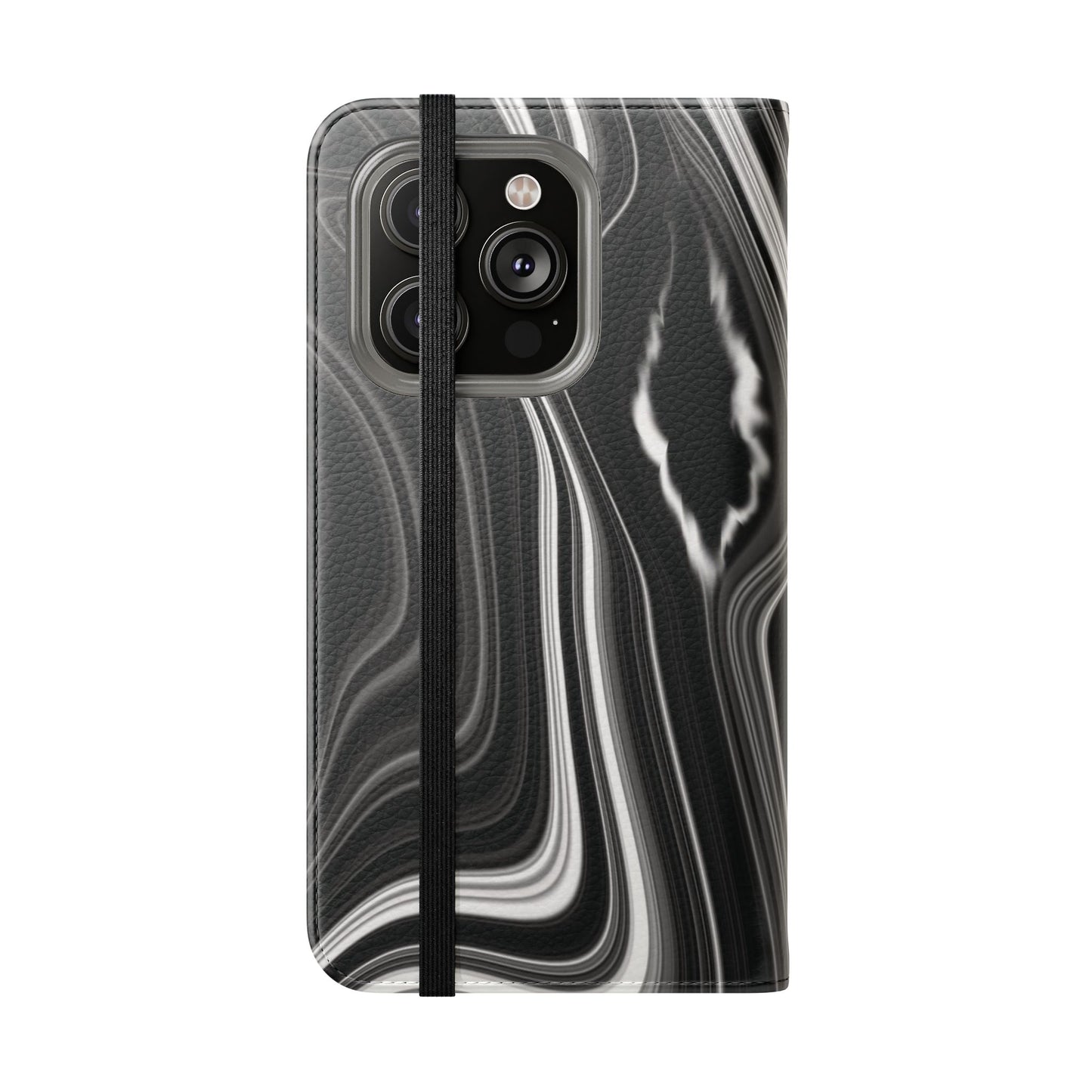 Radiating Elegance V2 Elegant Black Marble Phone Flip Case - Stylish & Functional Cover for Smartphones