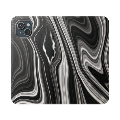 Radiating Elegance V2 Elegant Black Marble Phone Flip Case - Stylish & Functional Cover for Smartphones