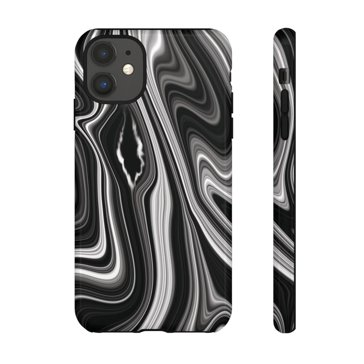 Radiating Elegance V2 Stylish Marble Phone Case - Tough and Sleek Black & White Design