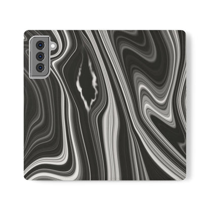 Radiating Elegance V2 Elegant Black Marble Phone Flip Case - Stylish & Functional Cover for Smartphones