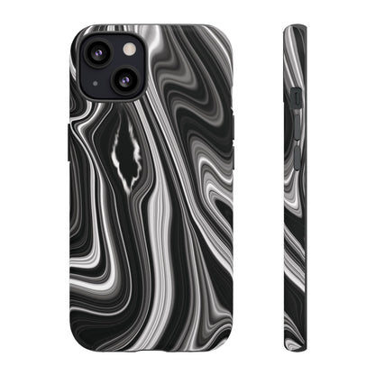 Radiating Elegance V2 Stylish Marble Phone Case - Tough and Sleek Black & White Design