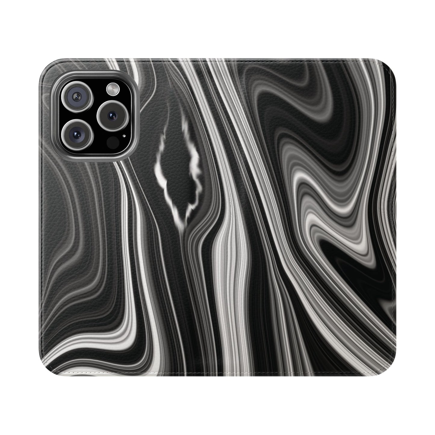 Radiating Elegance V2 Elegant Black Marble Phone Flip Case - Stylish & Functional Cover for Smartphones