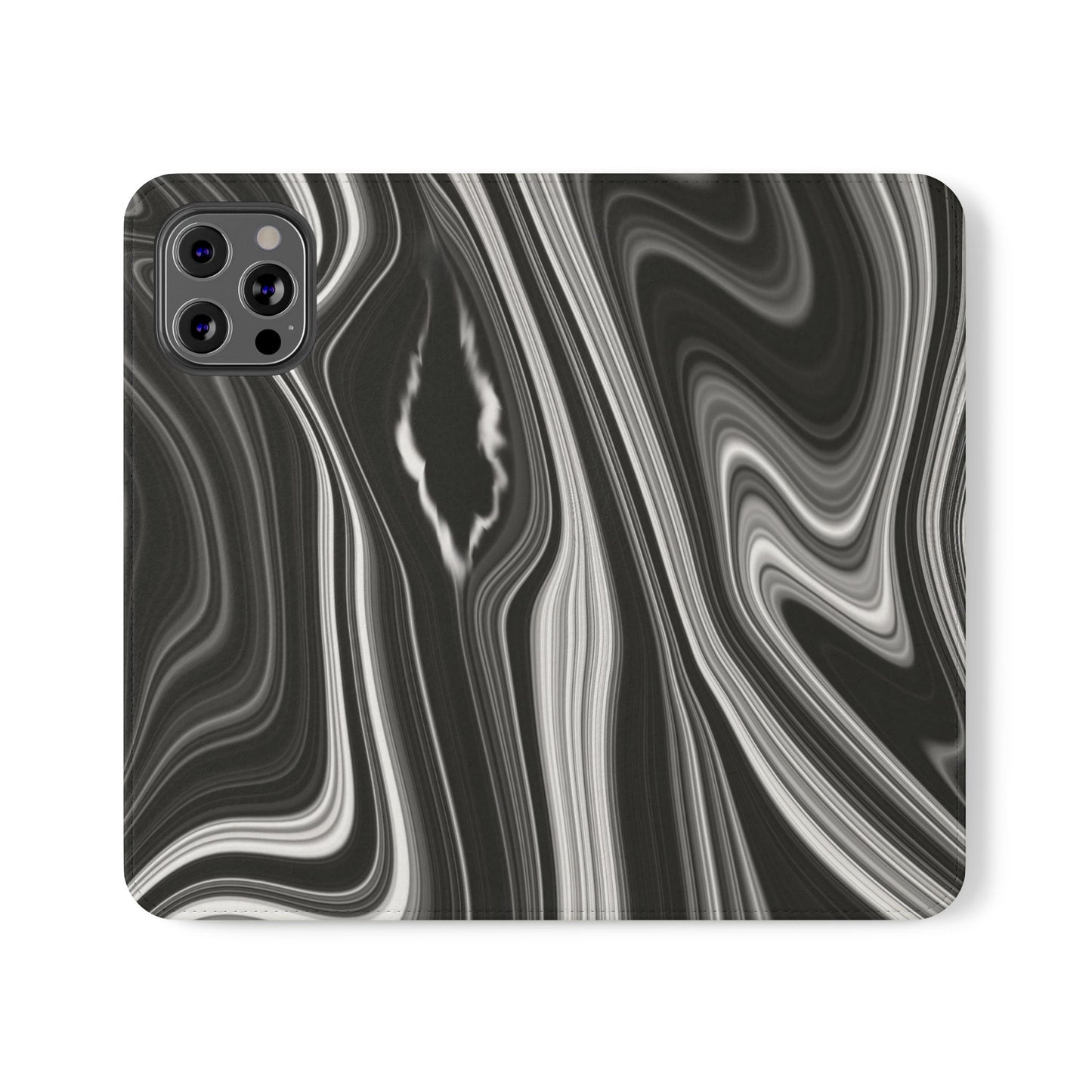 Radiating Elegance V2 Elegant Black Marble Phone Flip Case - Stylish & Functional Cover for Smartphones