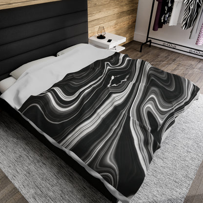 Radiating Elegance V2 Stylish Velveteen Plush Blanket - Modern Black & White Abstract Design