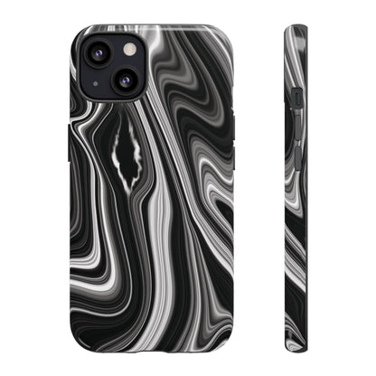 Radiating Elegance V2 Stylish Marble Phone Case - Tough and Sleek Black & White Design