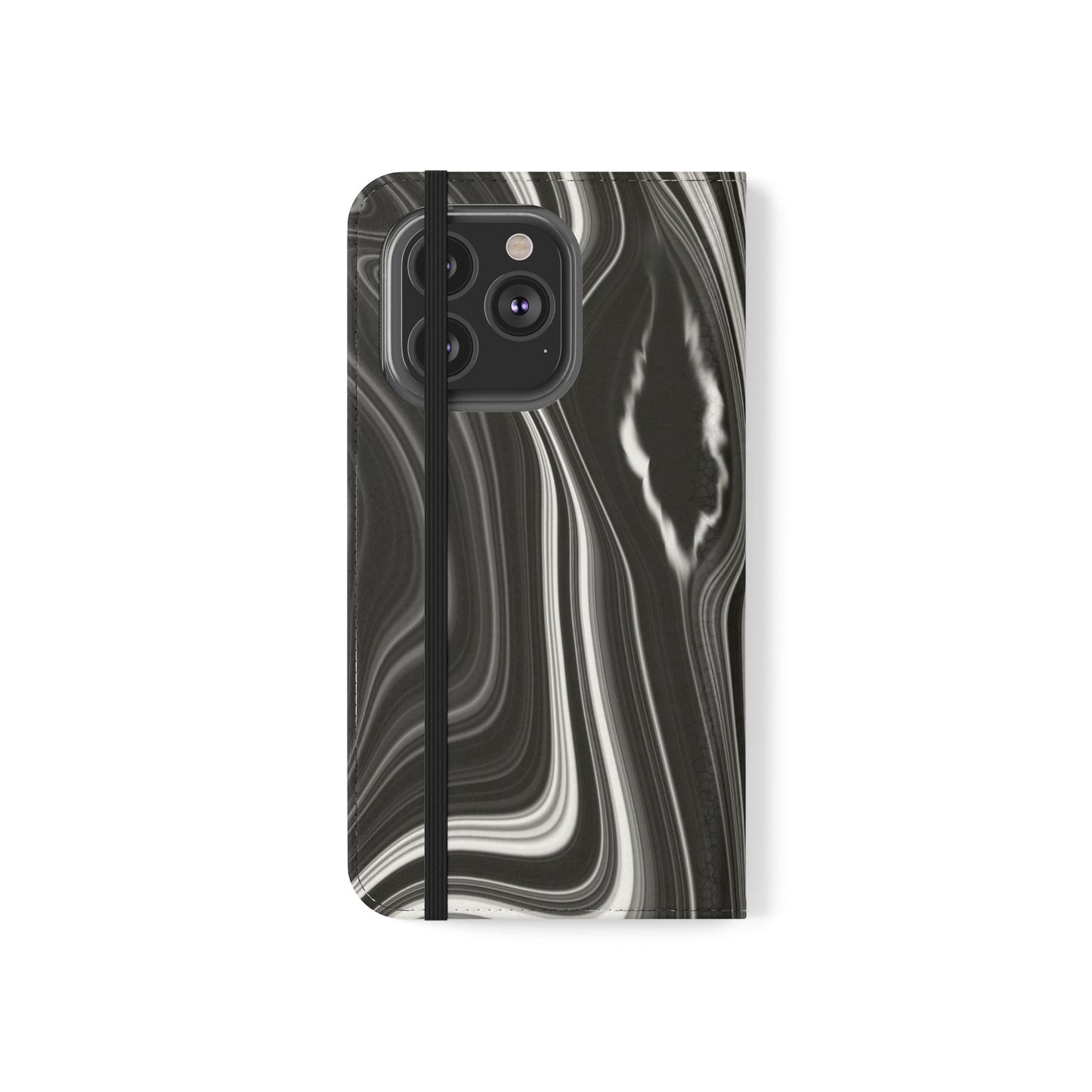 Radiating Elegance V2 Elegant Black Marble Phone Flip Case - Stylish & Functional Cover for Smartphones