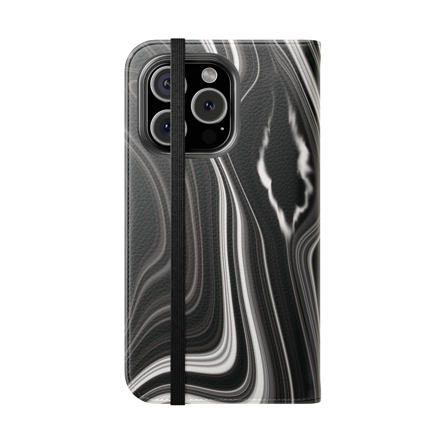 Radiating Elegance V2 Elegant Black Marble Phone Flip Case - Stylish & Functional Cover for Smartphones