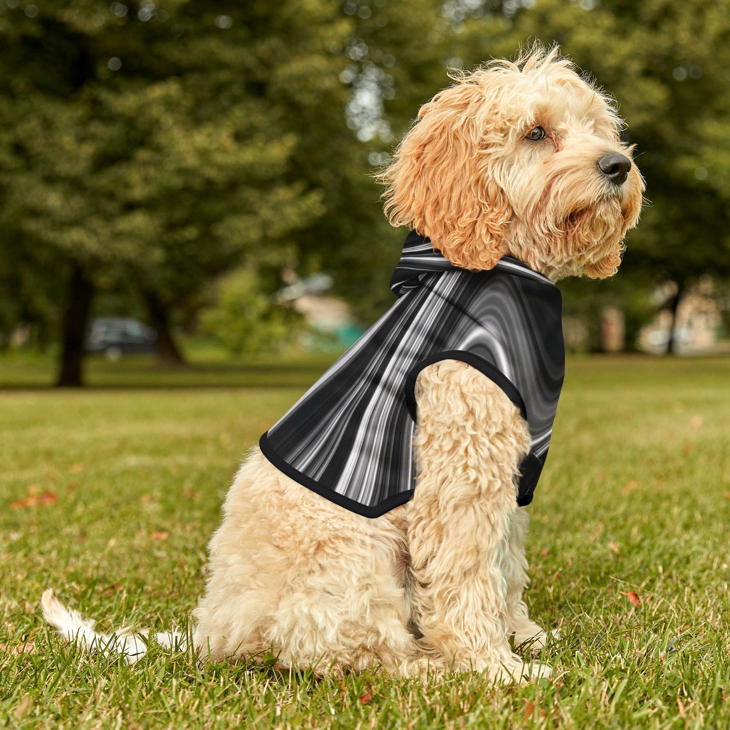 Radiating Elegance V2 Stylish Black Marble Pet Hoodie - Cozy Fashion for Dogs and Cats