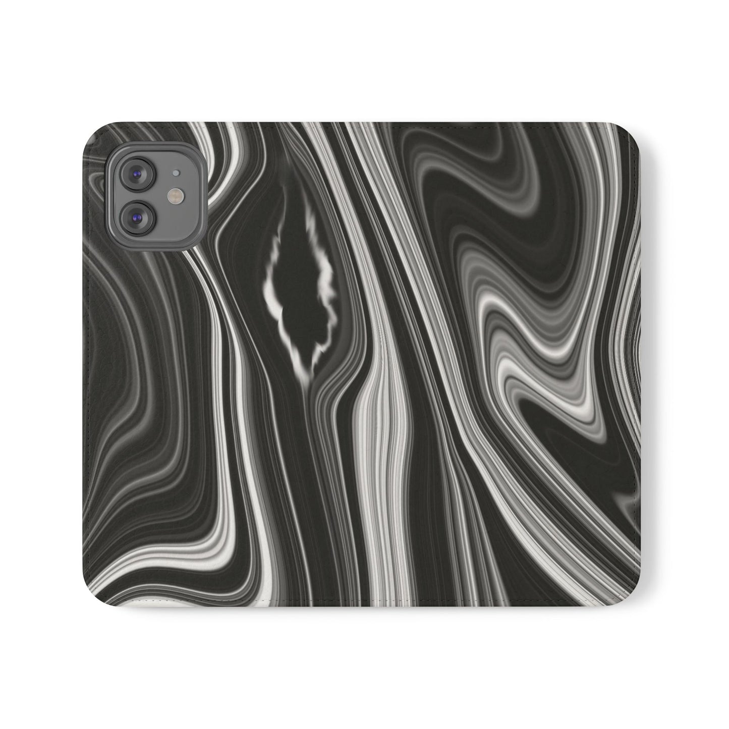 Radiating Elegance V2 Elegant Black Marble Phone Flip Case - Stylish & Functional Cover for Smartphones