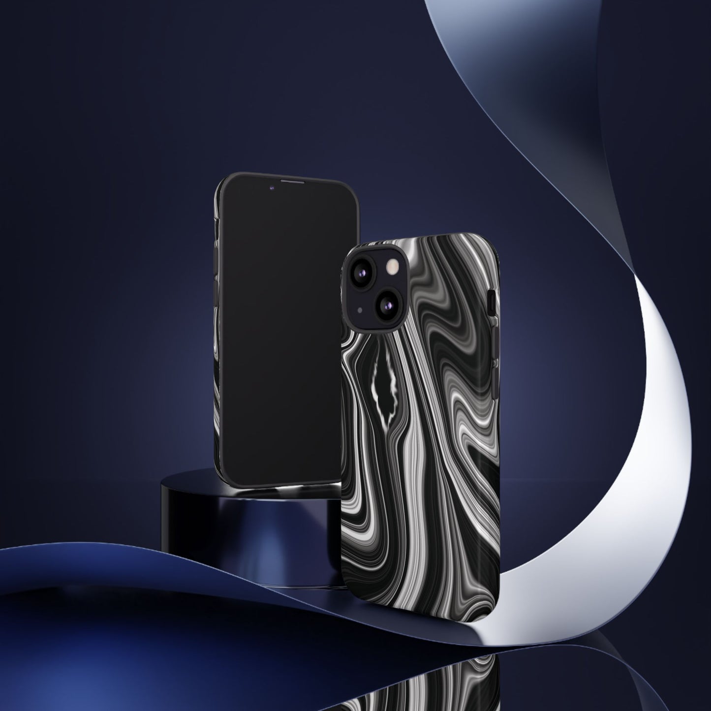 Radiating Elegance V2 Stylish Marble Phone Case - Tough and Sleek Black & White Design