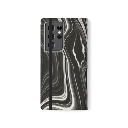 Radiating Elegance V2 Elegant Black Marble Phone Flip Case - Stylish & Functional Cover for Smartphones