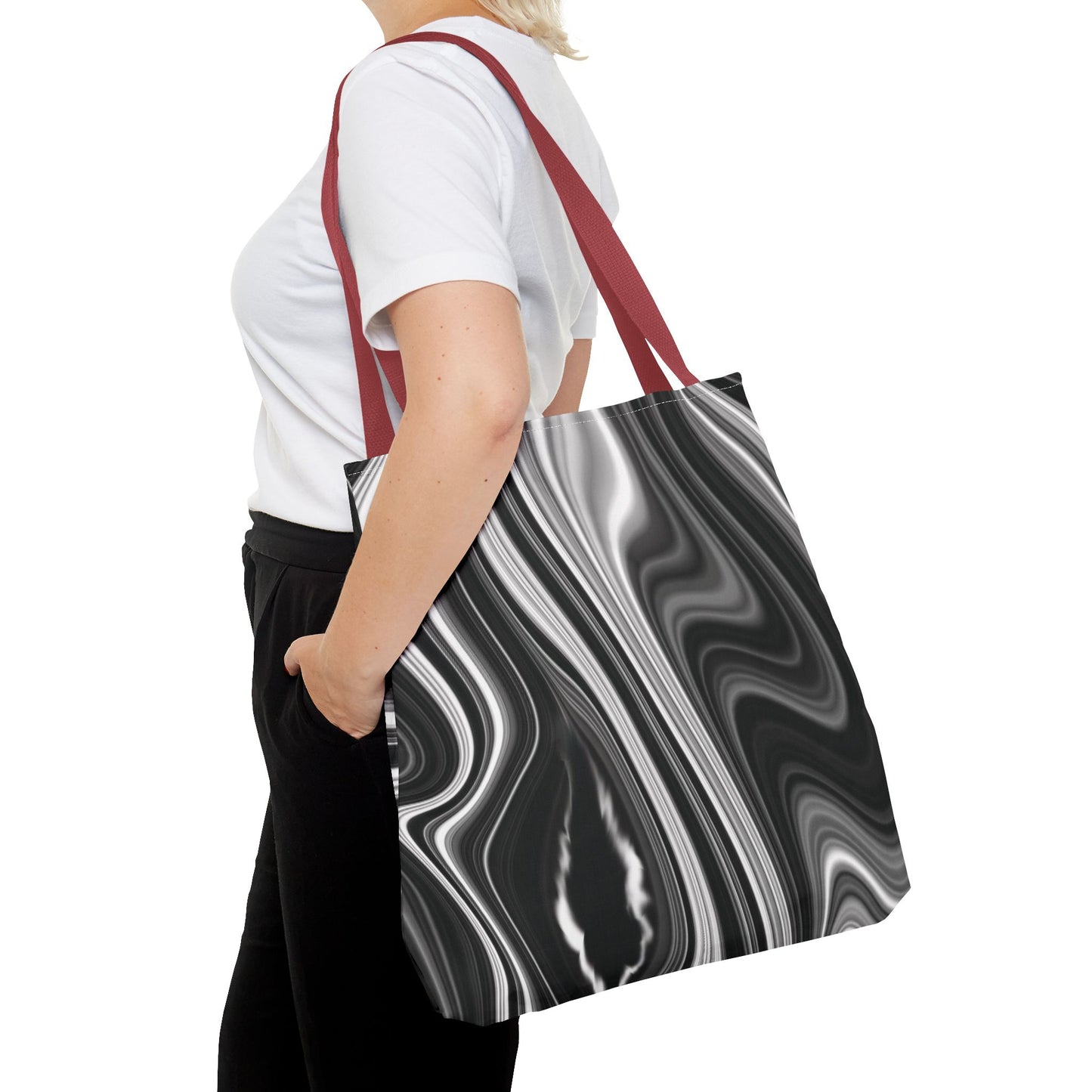 Radiating Elegance V2 Chic Black and White Swirl Tote Bag - Stylish Reusable Shopping Bag