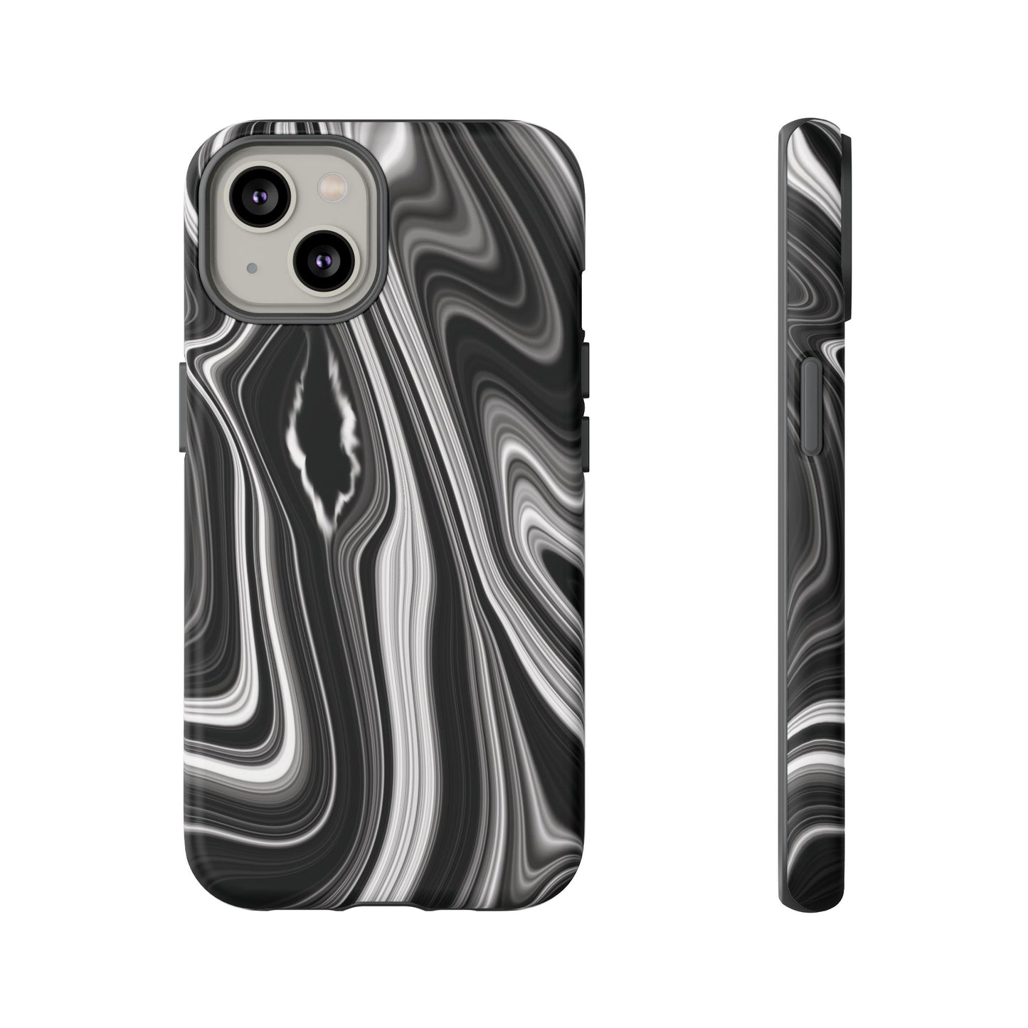 Radiating Elegance V2 Stylish Marble Phone Case - Tough and Sleek Black & White Design