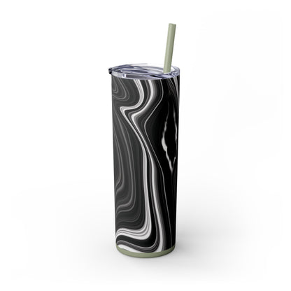 Radiating Elegance V2 Elegant Black Marble Skinny Tumbler with Straw - 20oz