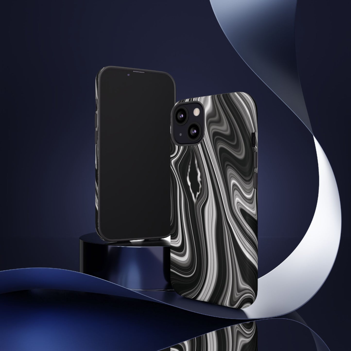 Radiating Elegance V2 Stylish Marble Phone Case - Tough and Sleek Black & White Design