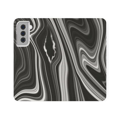 Radiating Elegance V2 Elegant Black Marble Phone Flip Case - Stylish & Functional Cover for Smartphones