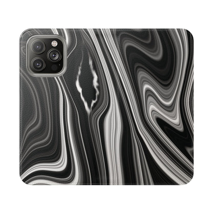 Radiating Elegance V2 Elegant Black Marble Phone Flip Case - Stylish & Functional Cover for Smartphones