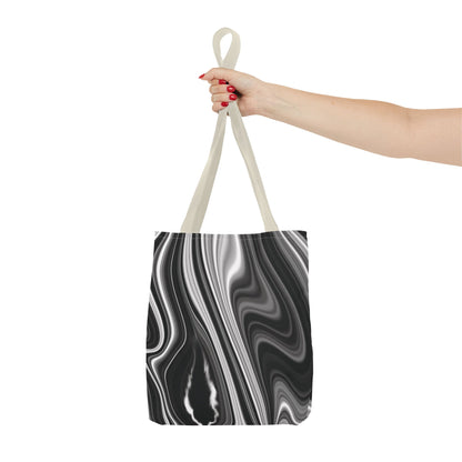 Radiating Elegance V2 Chic Black and White Swirl Tote Bag - Stylish Reusable Shopping Bag