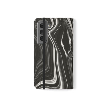 Radiating Elegance V2 Elegant Black Marble Phone Flip Case - Stylish & Functional Cover for Smartphones