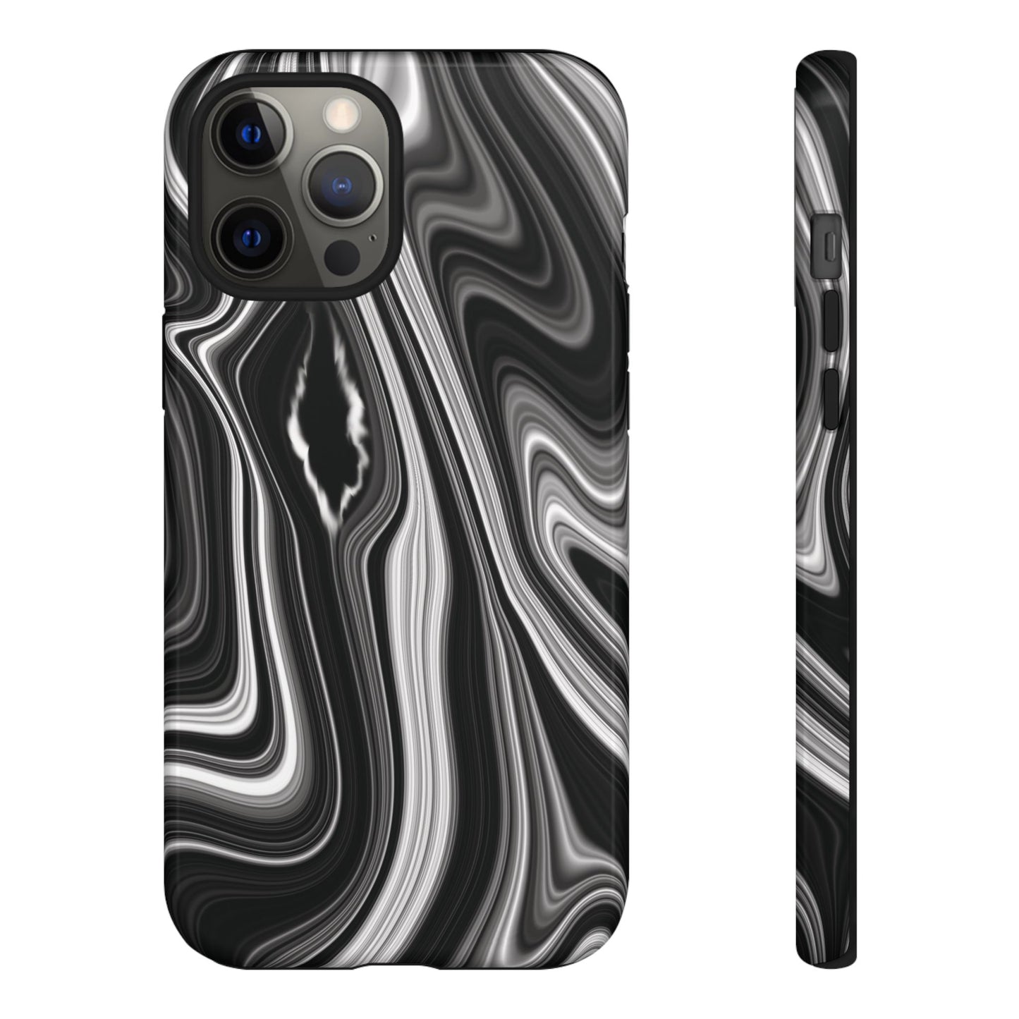 Radiating Elegance V2 Stylish Marble Phone Case - Tough and Sleek Black & White Design