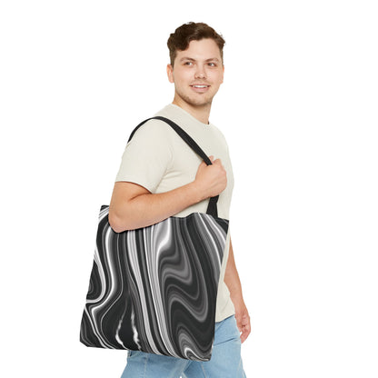 Radiating Elegance V2 Chic Black and White Swirl Tote Bag - Stylish Reusable Shopping Bag