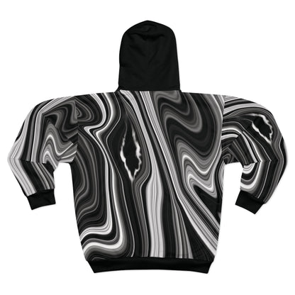 Radiating Elegance V2 Modern Black and White Swirl Unisex Zip Hoodie - Stylish Comfort for All Occasions