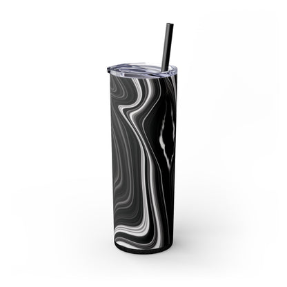 Radiating Elegance V2 Elegant Black Marble Skinny Tumbler with Straw - 20oz