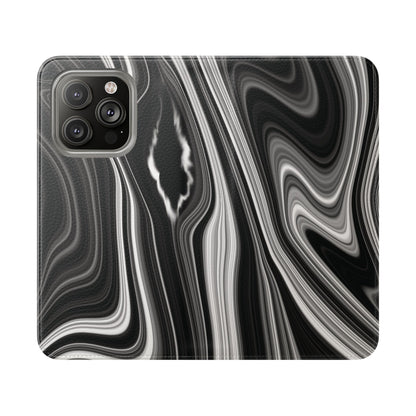 Radiating Elegance V2 Elegant Black Marble Phone Flip Case - Stylish & Functional Cover for Smartphones