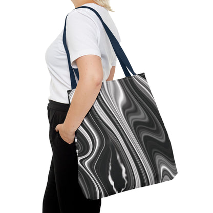 Radiating Elegance V2 Chic Black and White Swirl Tote Bag - Stylish Reusable Shopping Bag