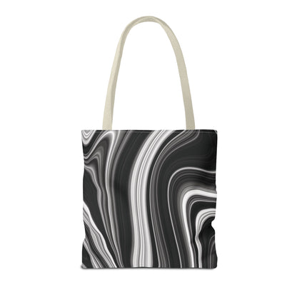 Radiating Elegance V2 Chic Black and White Swirl Tote Bag - Stylish Reusable Shopping Bag