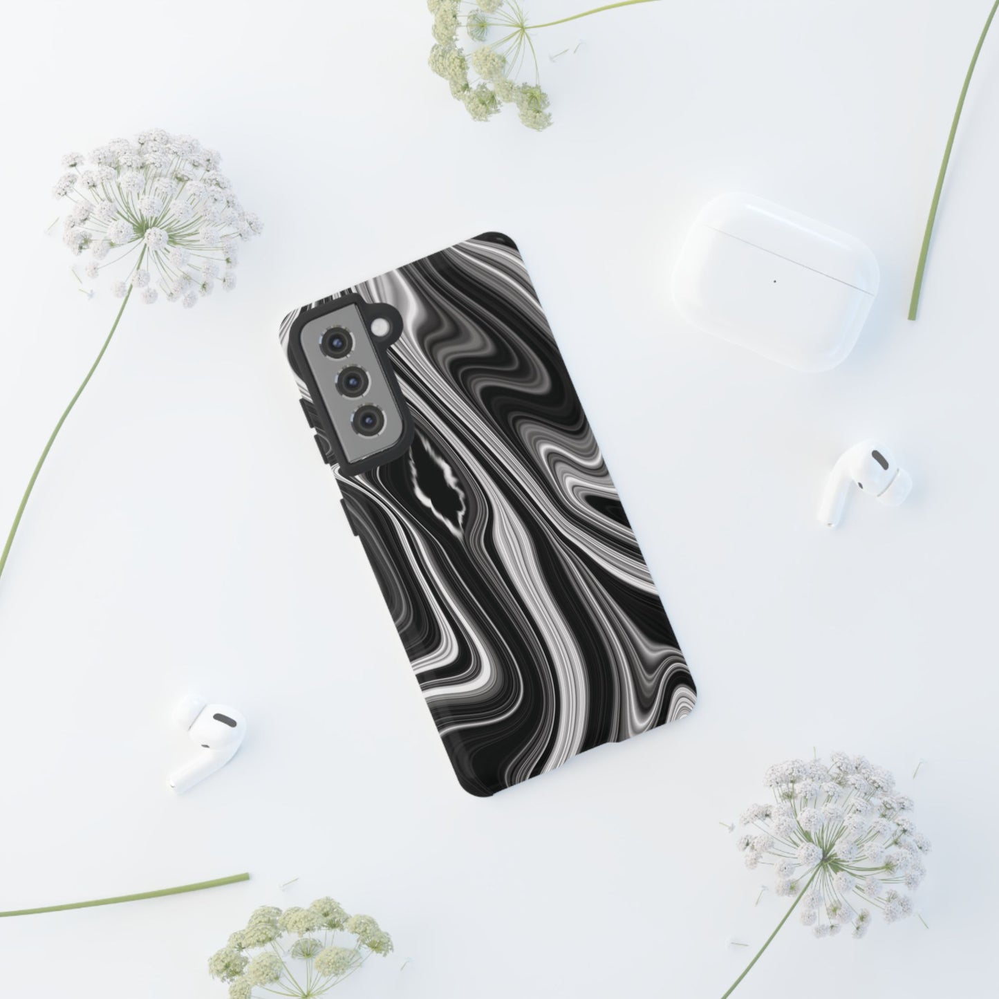 Radiating Elegance V2 Stylish Marble Phone Case - Tough and Sleek Black & White Design