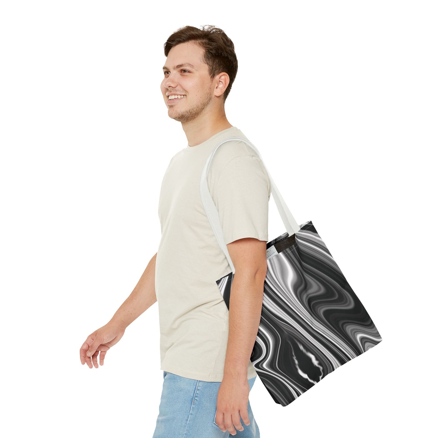 Radiating Elegance V2 Chic Black and White Swirl Tote Bag - Stylish Reusable Shopping Bag