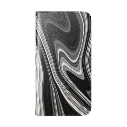 Radiating Elegance V2 Elegant Black Marble Phone Flip Case - Stylish & Functional Cover for Smartphones