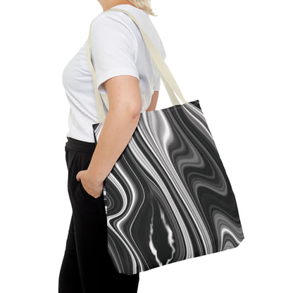 Radiating Elegance V2 Chic Black and White Swirl Tote Bag - Stylish Reusable Shopping Bag