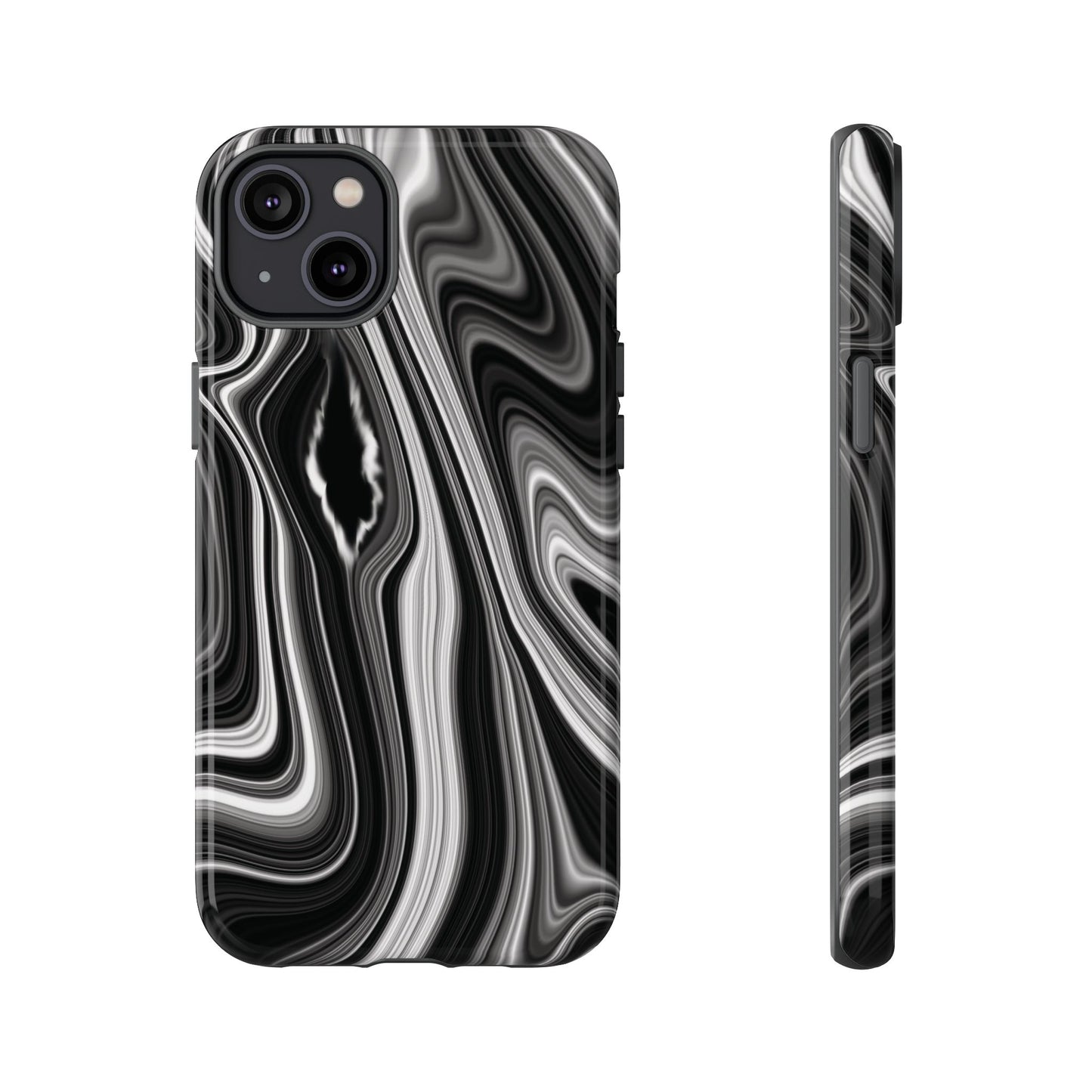 Radiating Elegance V2 Stylish Marble Phone Case - Tough and Sleek Black & White Design