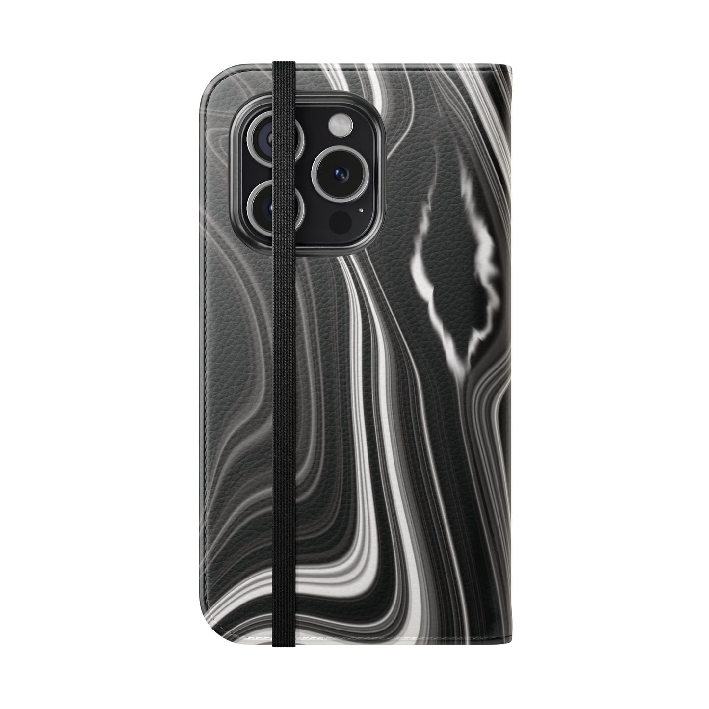 Radiating Elegance V2 Elegant Black Marble Phone Flip Case - Stylish & Functional Cover for Smartphones