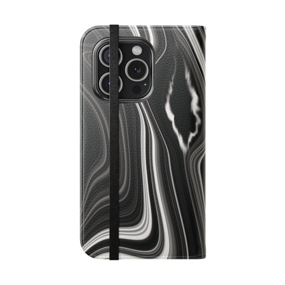 Radiating Elegance V2 Elegant Black Marble Phone Flip Case - Stylish & Functional Cover for Smartphones