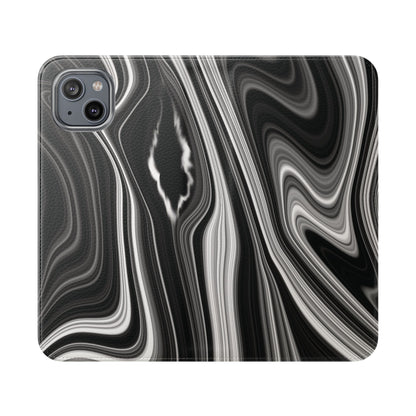 Radiating Elegance V2 Elegant Black Marble Phone Flip Case - Stylish & Functional Cover for Smartphones