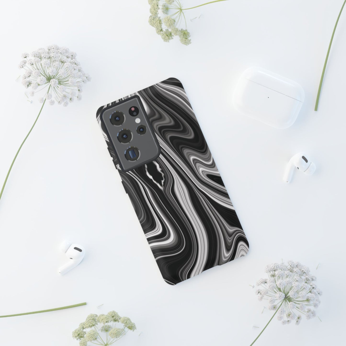 Radiating Elegance V2 Stylish Marble Phone Case - Tough and Sleek Black & White Design