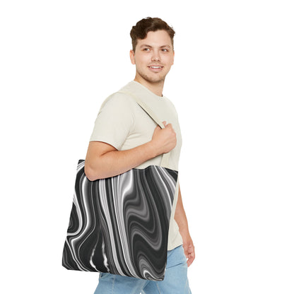 Radiating Elegance V2 Chic Black and White Swirl Tote Bag - Stylish Reusable Shopping Bag