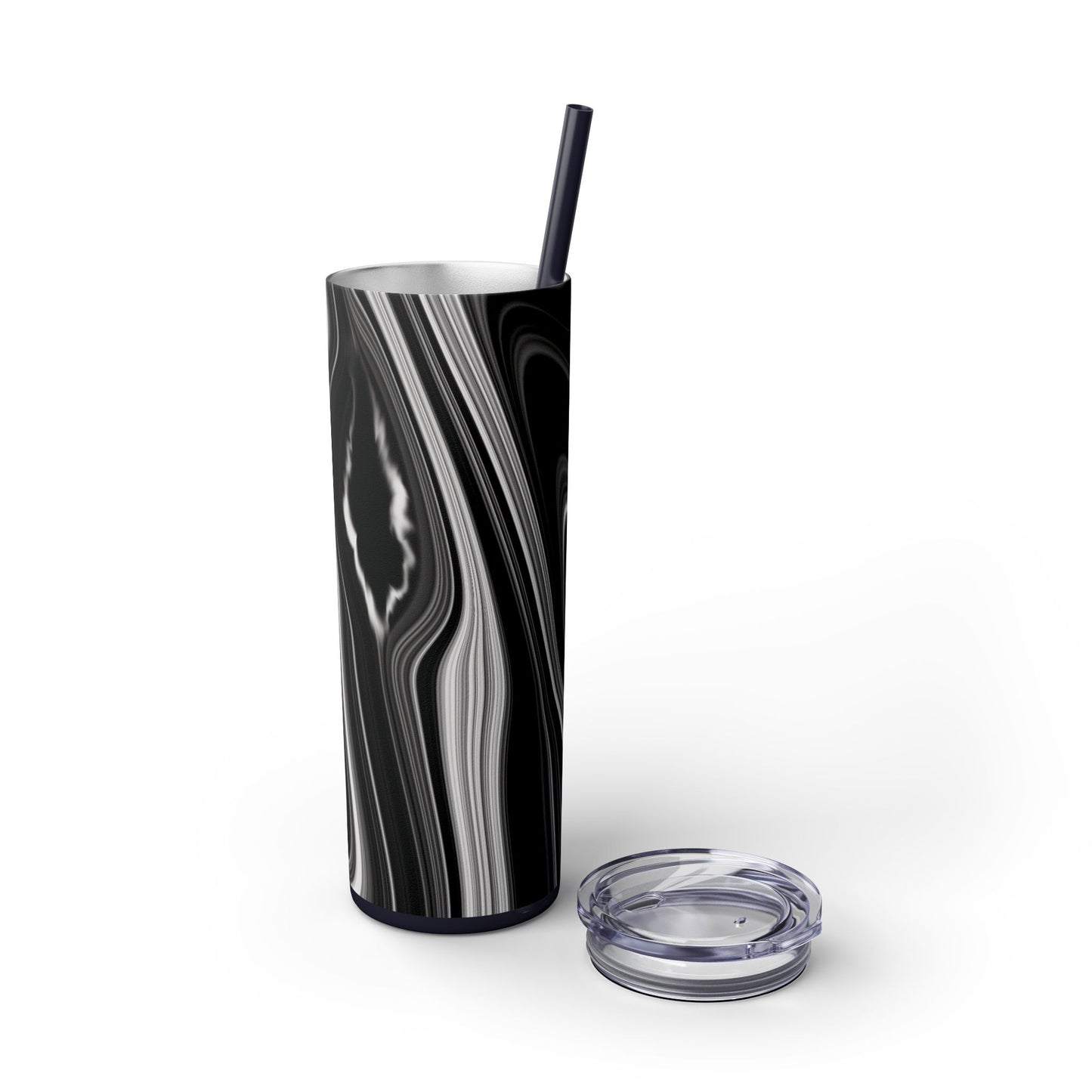 Radiating Elegance V2 Elegant Black Marble Skinny Tumbler with Straw - 20oz