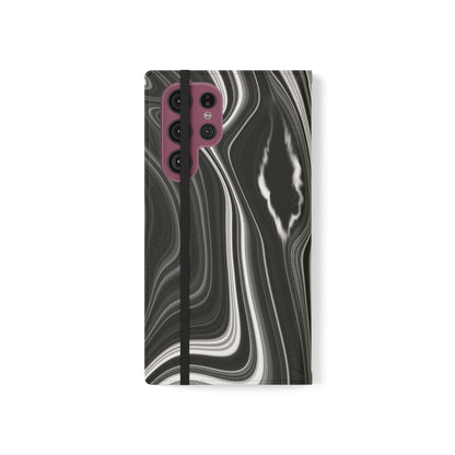 Radiating Elegance V2 Elegant Black Marble Phone Flip Case - Stylish & Functional Cover for Smartphones